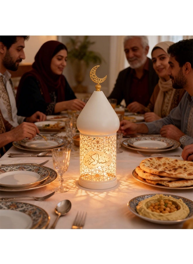 Ramadan Hollowed-out Led Lantern, Eid Lighting Fixtures - Battery Operated Moroccan Hollow-out Iron LED Light for Home, Desk, Bedroom, Living Room, Decoration & Gift (White - Excluding the battery) - Image 5